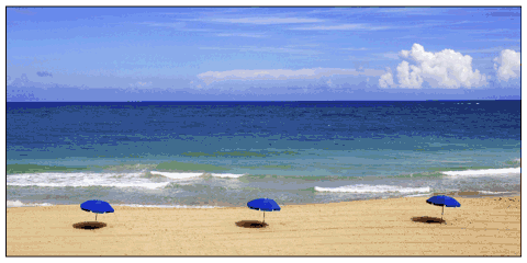 Photos to poster of a holiday beach with umbrellas