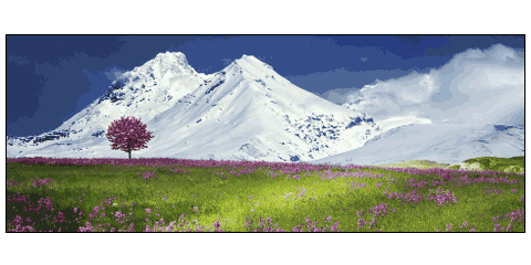 Panoramic print of a snowy mountain scene in the Alps