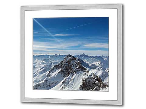 Square framed poster of a snowy mountain range