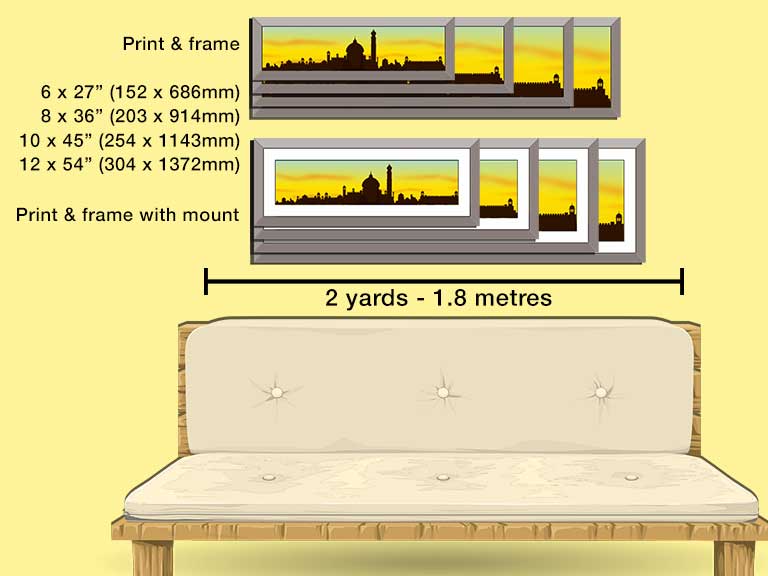 Silhouette print framed in 4 different extreme panoramic sizes