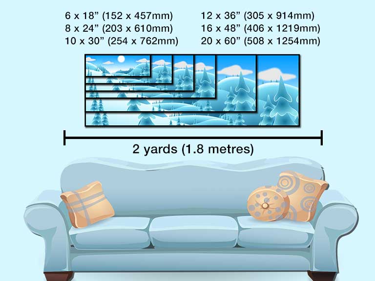 Snowscene printed in 6 different super panoramic sizes