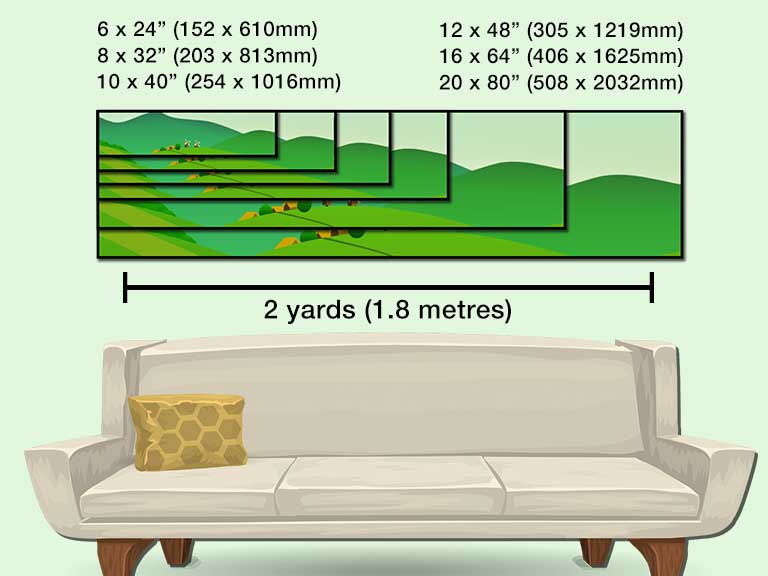 Image of rolling hills printed in 6 different ultra panoramic sizes