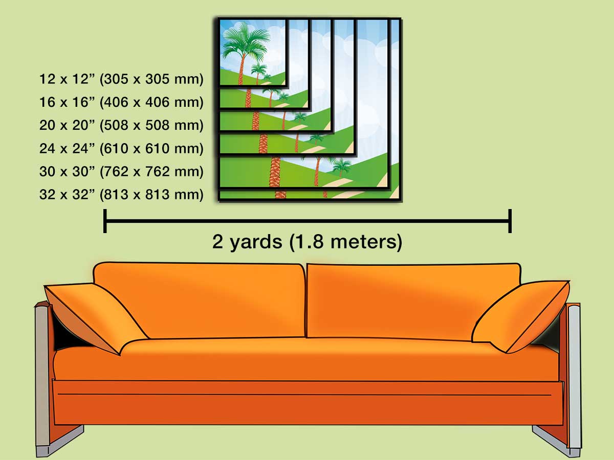 Picture showing 6 different square canvas sizes