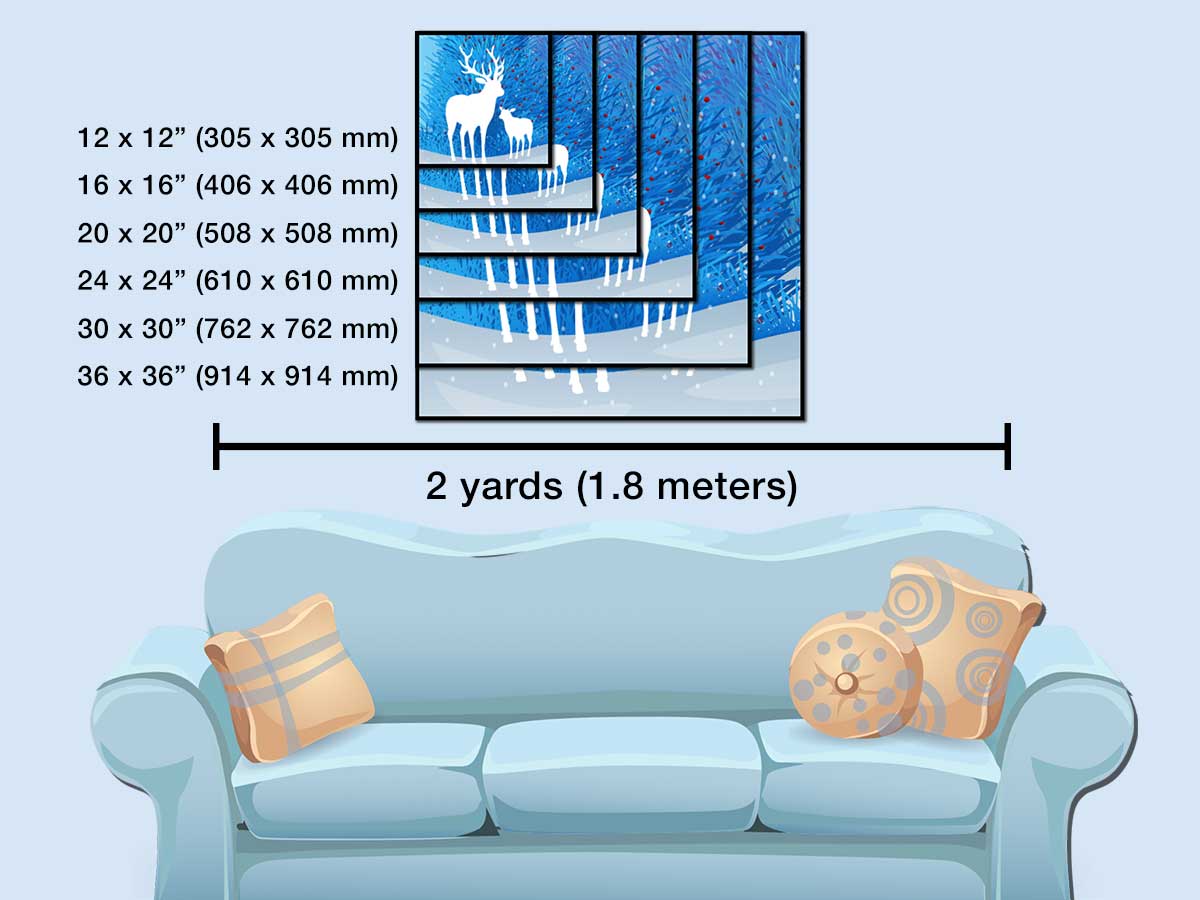 Diagram showing 6 square poster sizes