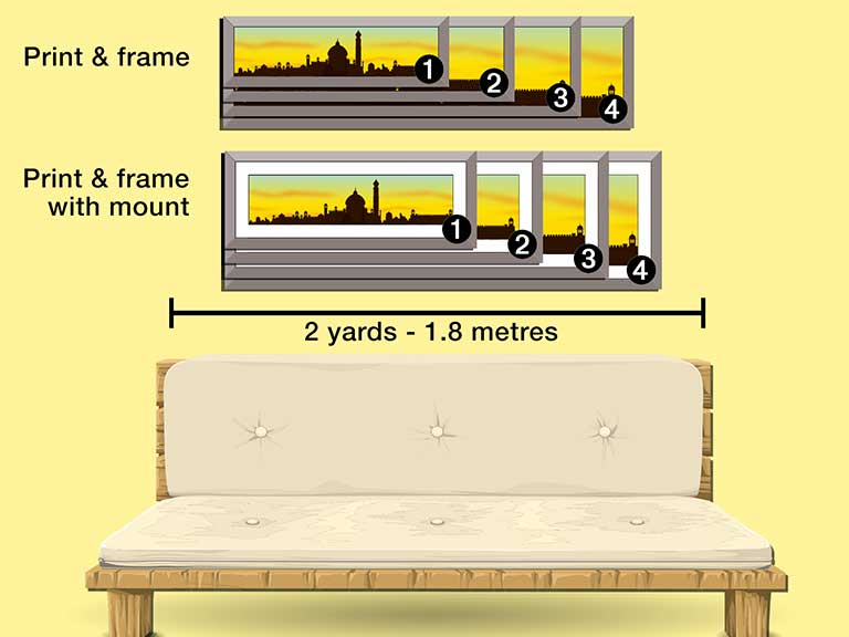 Silhouette print framed in 4 different extreme panoramic sizes